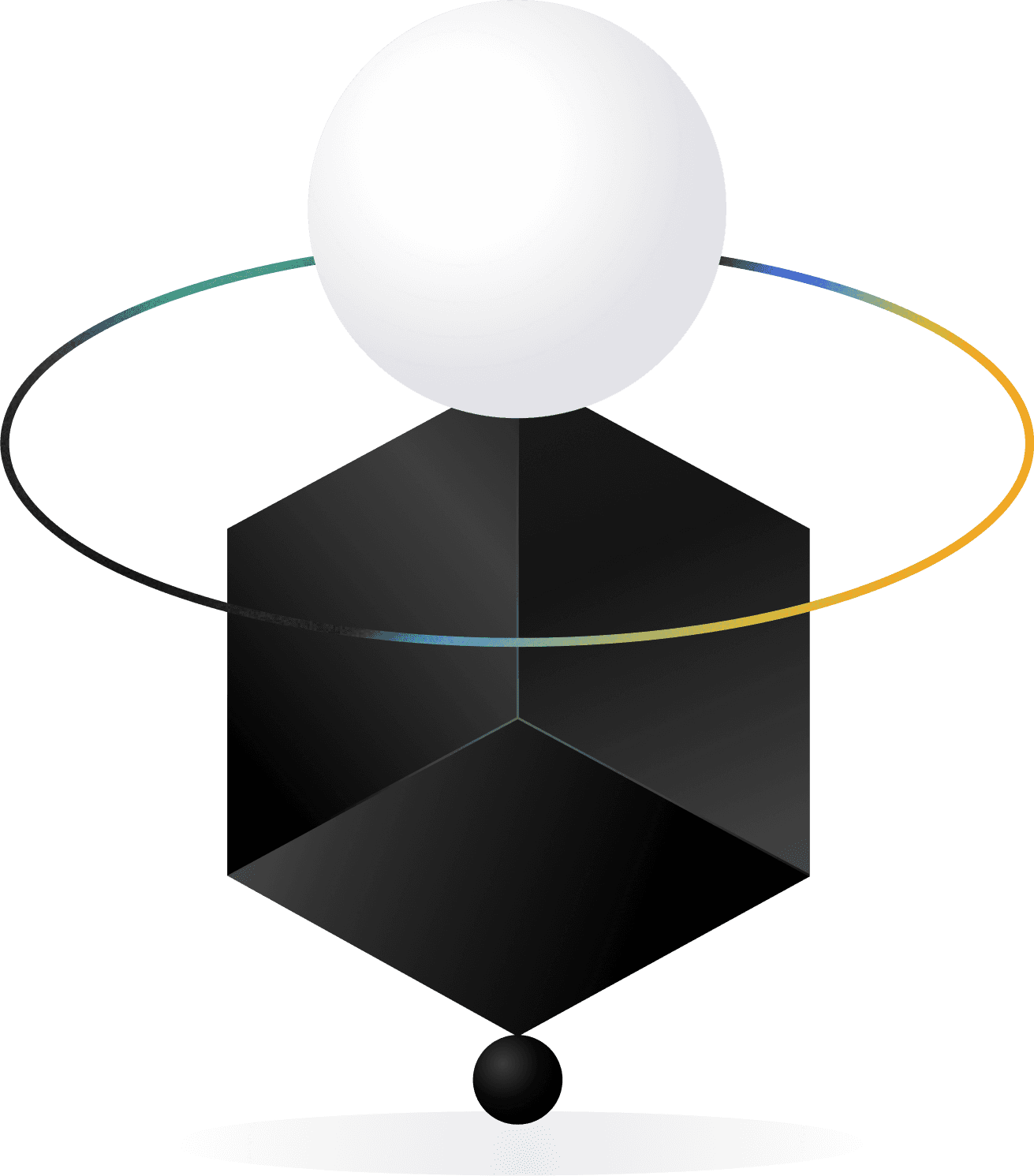 Abstrakt grafikk med mørk kube og lys kule for å bryte opp en UX-casestudie.